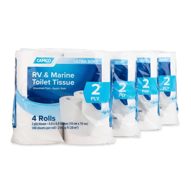 Papel higiénico Camco RV de 2 capas, 4 rollos, apto para alcantarillado, biodegradable