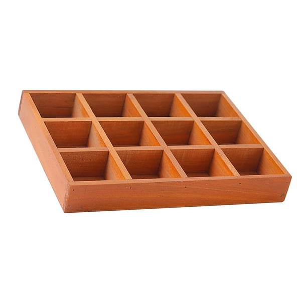 Organizador de cajones de madera con 12 secciones, versátil y resistente, para plantas, artículos pequeños, cosméticos, bandeja dividida de 13,2 x 9,4 Marrón
