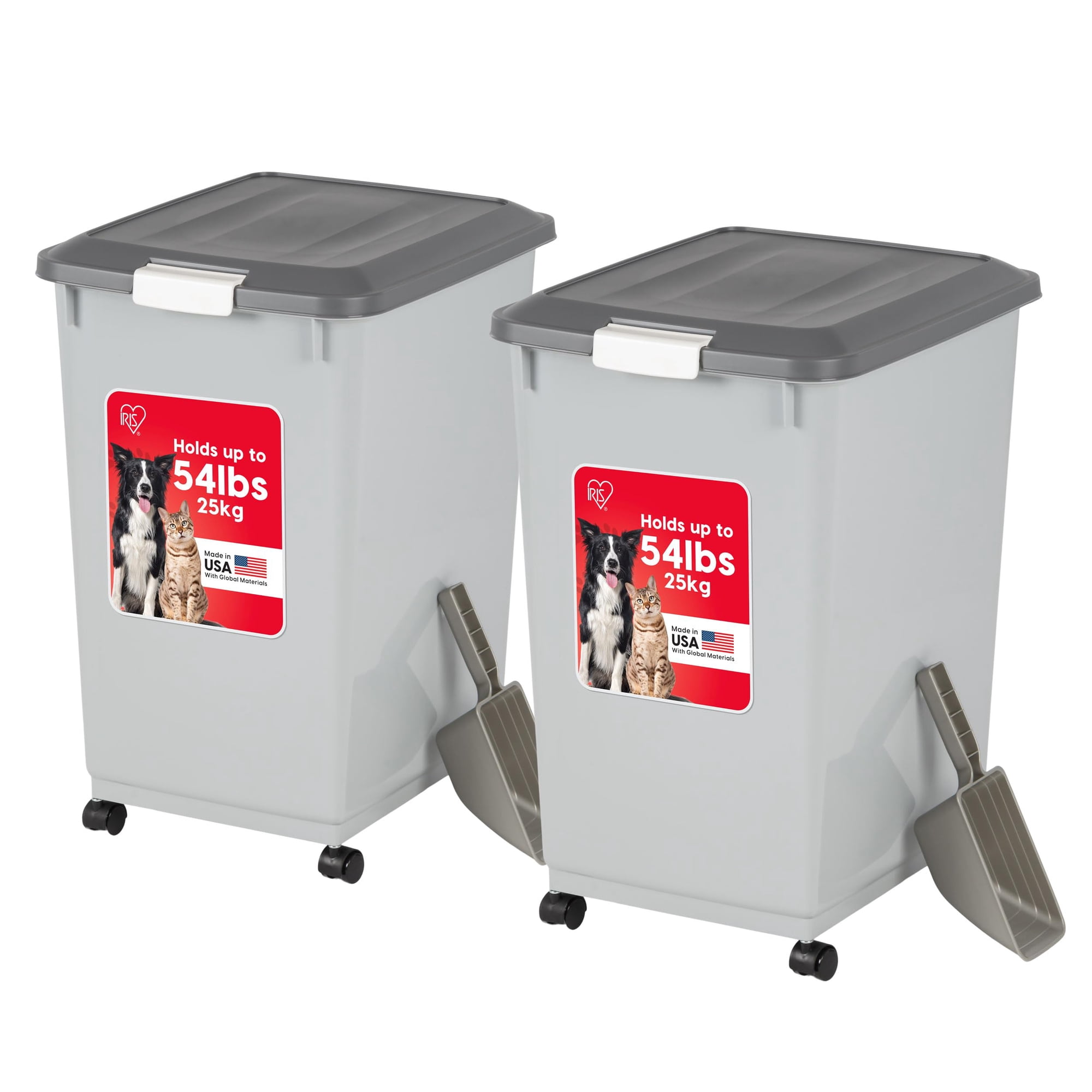 Recipiente De Almacenamiento De Comida Para Perros Iris Usa De 24,5 Kg, Paquete De 2 Con Ruedas