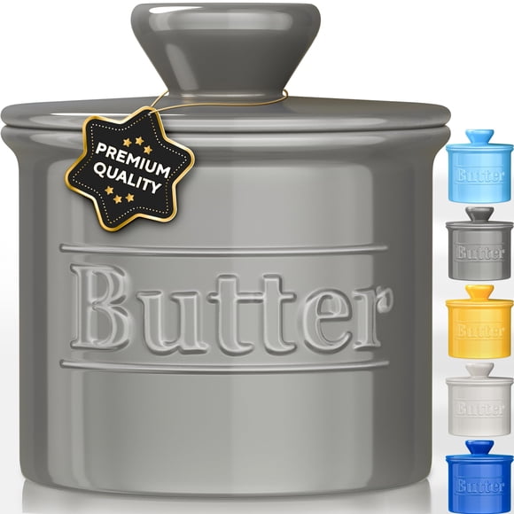 Mantequera de cerámica Benicci Premium de Butter Crock, color gris