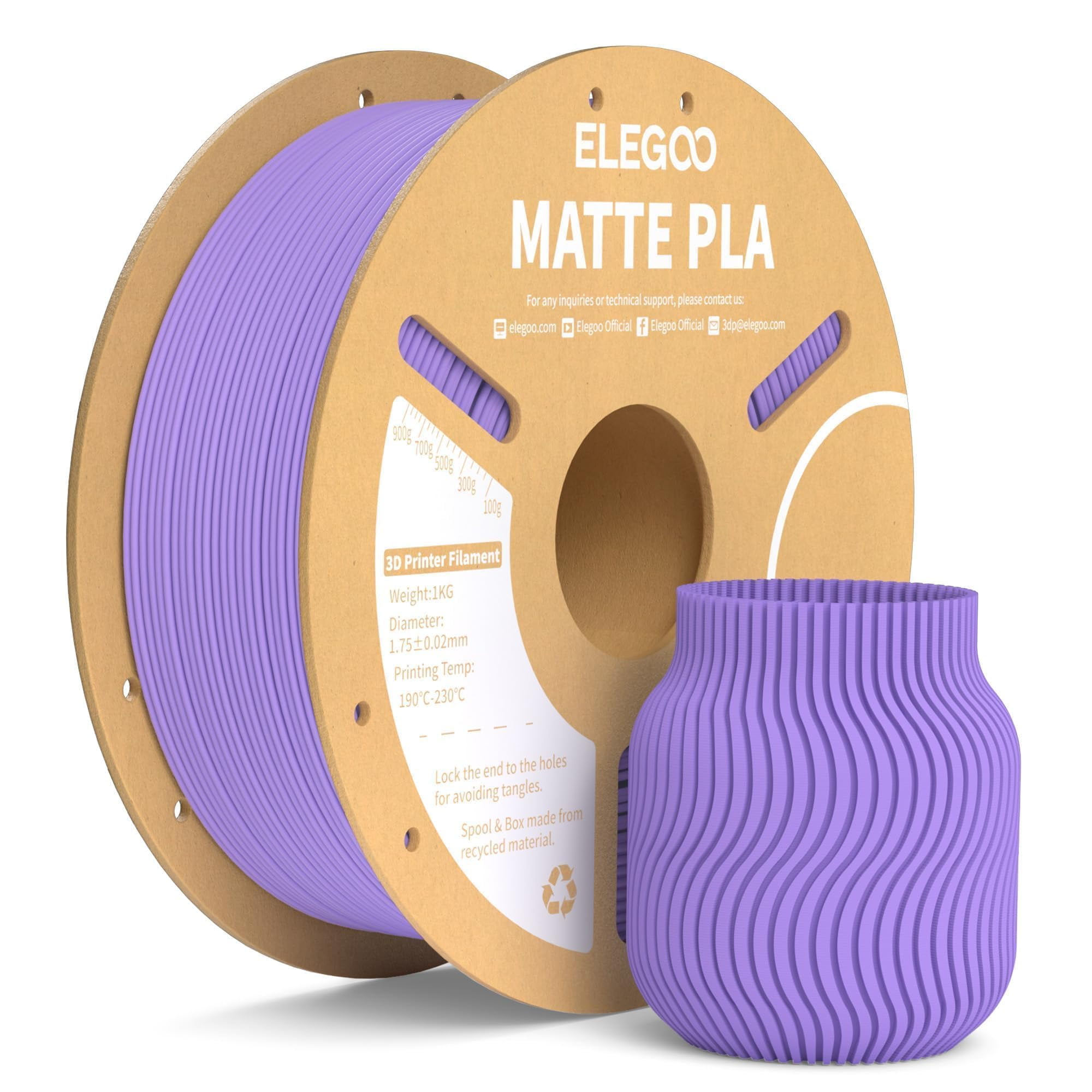 Filamento Para Impresora 3d Elegoo Mate Pla Morado Lavanda, 1 Kg