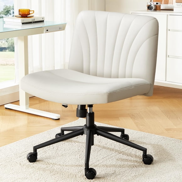 Silla De Cruce De Piernas Cuero Pu Giratoria Y Ajustable Beige