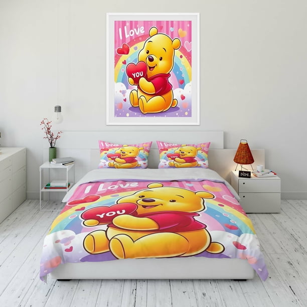 10Size Winnie The Pooh Printed Bedding Set Cartoon Anime Duvet Cover Comforter Cover Boys Girls Children Adults Twin King Bed Sheets