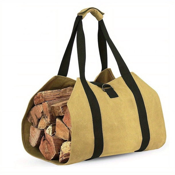 1pc Canvas Firewood Carrier Storage Bag Outdoor Camping, 600D Oxford Cloth Waterproof Fireplace Wood Storage Bag For Camping, Home (Brown)