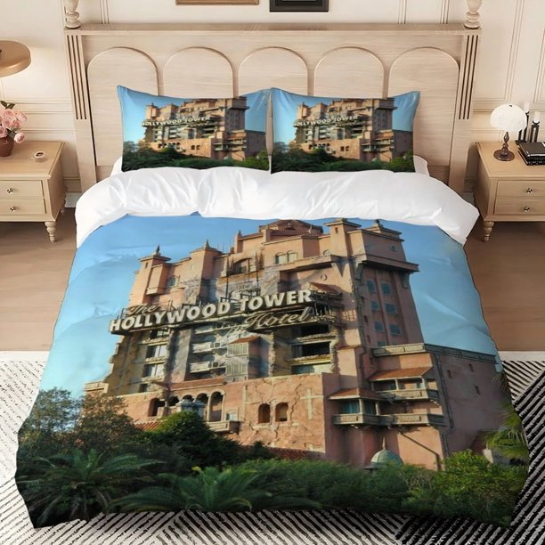 3pcs Retro Thrilling Elevator Hollywood Attraction Theme Print 100% Polyester Bedding Set
