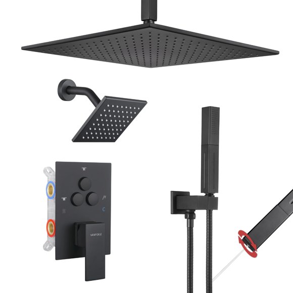 Juego de grifos de ducha VANFOXLE negro mate con dispositivo portátil 2 en 1