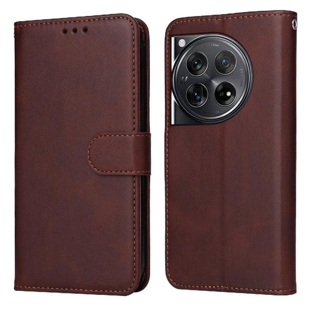 Funda Billetera para OnePlus 12 con Porta Tarjetas y Soporte Ajustable Marrón