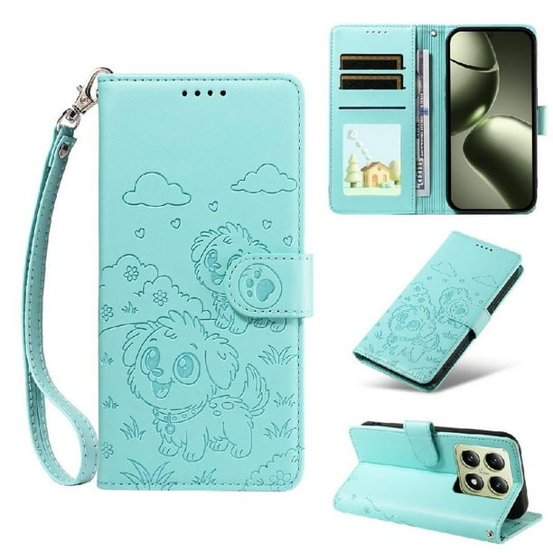 Funda Billetera FOXDOCK Compatible con Xiaomi 14T, Diseño Perrito Tierno, Ranuras para Tarjetas y Soporte Plegable