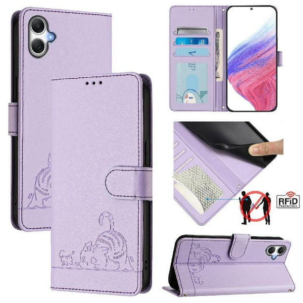Funda tipo cartera FOXDOCK para Samsung Galaxy A06 5G con soporte, ranuras, RFID, diseño de gato