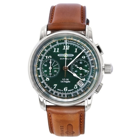 Zeppelin - Reloj Lz126 Los Angeles Cronógrafo Correa De Cuero Esfera Verde Cuarzo 76144 Para Hombre