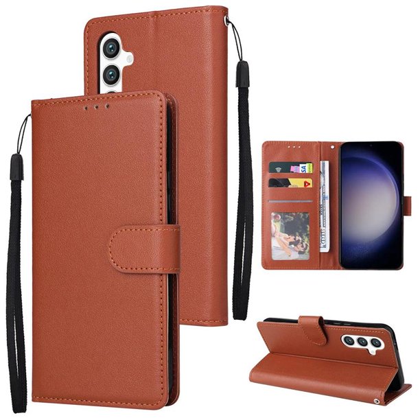 Funda Cartera para Samsung Galaxy S24 con Tarjetero, Soporte y Cordón - Protección Marrón