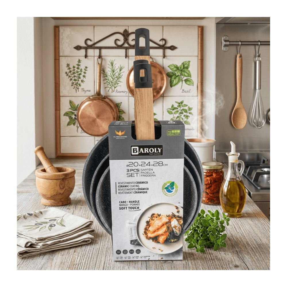 Genérico - Pack 3 Sarten 20, 24 Y 28 Cm Set De Sartenes Ceramicos