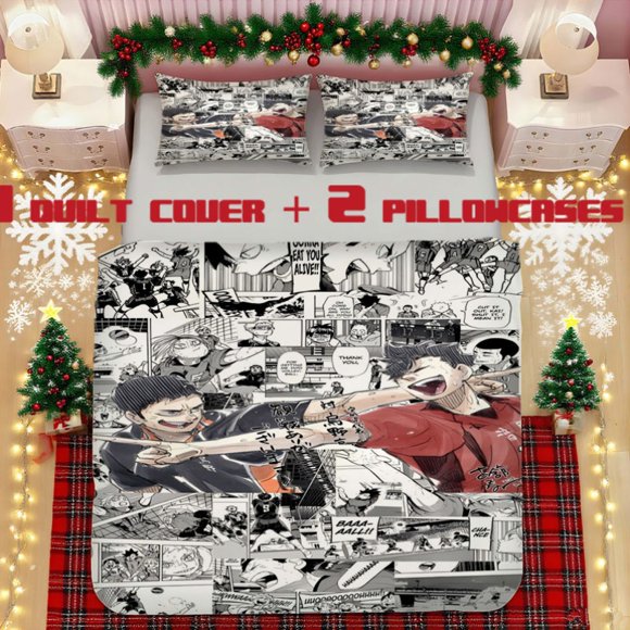 Volleyball-Themed Anime Printed Soft Bedding Set Made of Polyester Fiber Featuring Decorative And Warming Functions Suitable for Bedrooms And Guest Rooms