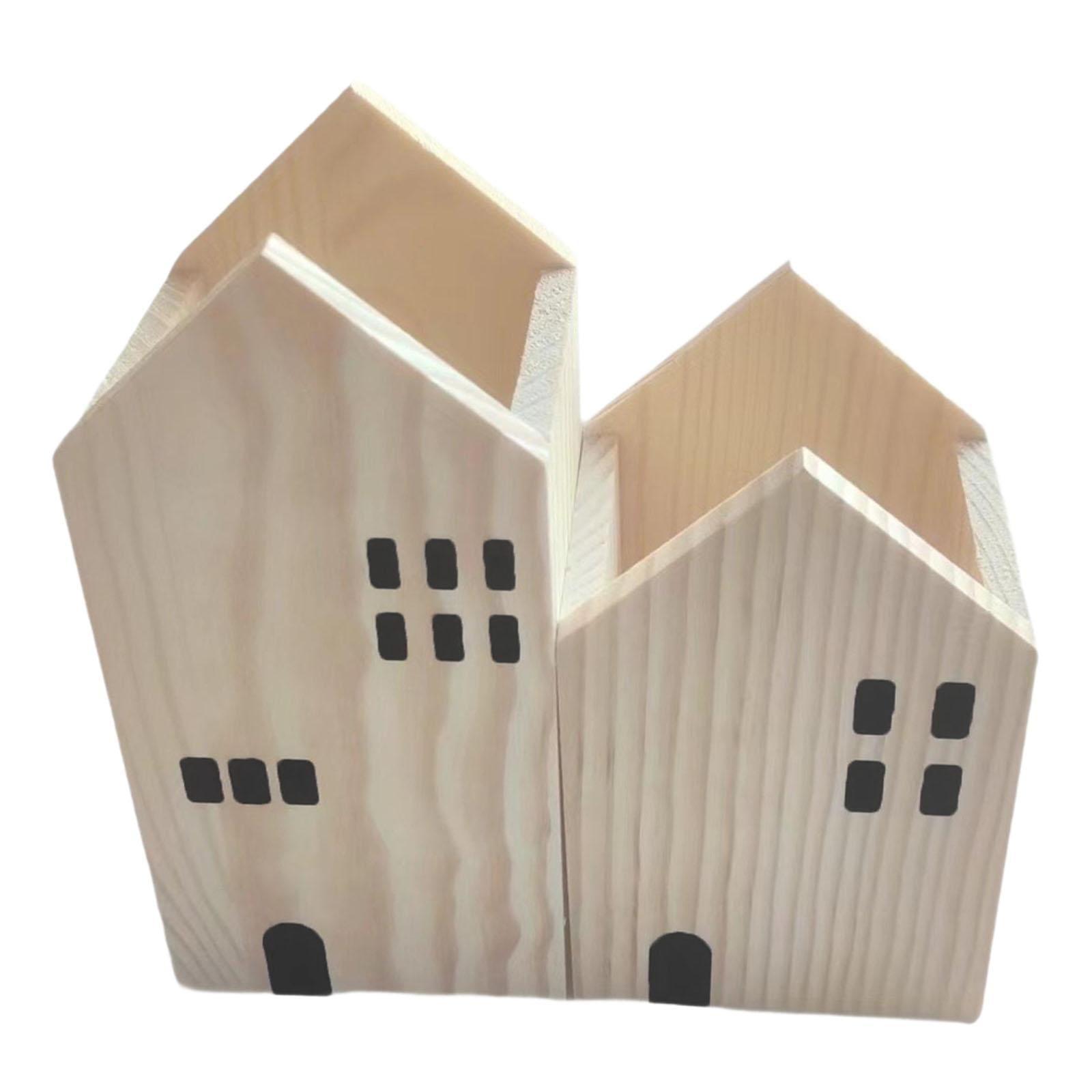 Magideal - Caddista De Mesa De Mesa De Tablero De Lápiz De Lápices De Lápiz De La Casa De Madera De 16x8x16cm 2 Compartimento Organizador De Escritorio Versátil Beige