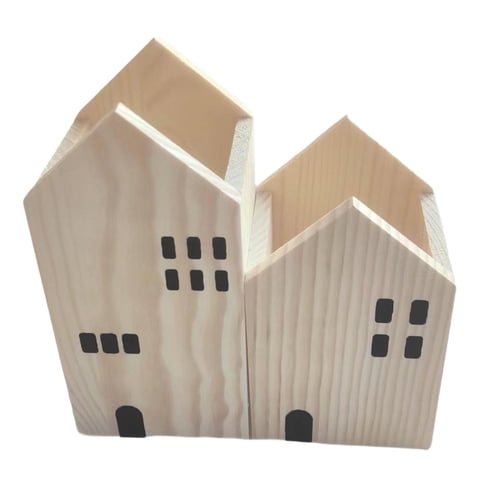 Magideal - Caddista De Mesa De Mesa De Tablero De Lápiz De Lápices De Lápiz De La Casa De Madera De 16X8X16Cm 2 Compartimento Organizador De Escritorio Versátil Beige