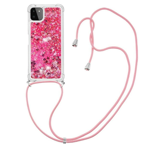Funda FOXDOCK para Samsung Galaxy A22 5G con Cuerda Ajustable, Brillo Líquido, Protección Antigolpes y Lente – Ideal para Regalo