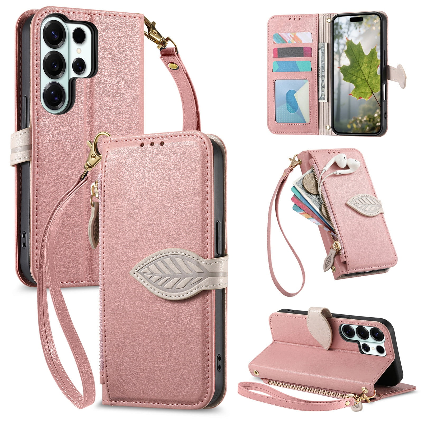 Foxdock Funda Tipo Cartera Para Samsung Galaxy S26 Ultra, Con Ranuras Para Tarjetas, Soporte Y Cremallera-rosa