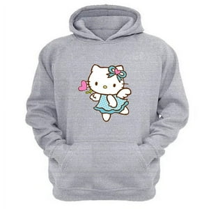 Genérico - Polerón Canguro Gatita Kitty Gris Claro Talla S Unisex