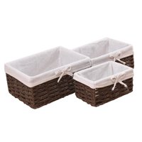 Magideal - Cestas De Almacenamiento Tejidas De 3 Piezas Organizador De Artículos Diversos De Escritorio Cesta De Servicio De Ratán Con Forros Cestas De Cosmético B