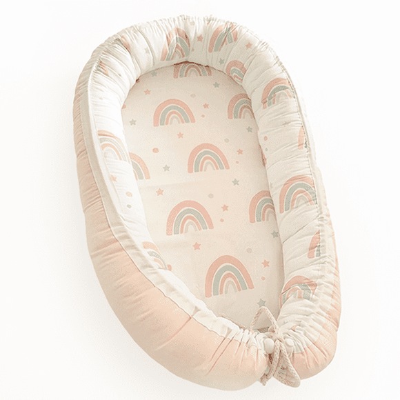 Nido Colecho Bebé 100% Algodon Colchon Desmontable, Diseño Arcoíris Coral