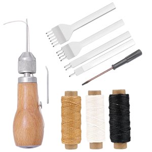 Magideal - Kit De Punzón De De Material Cuero Profesion, Cosido Con Agujas, Bobina E Encerados Para , Proyectos De Artesanía De Material Cuero Diy , Color De Color Madera