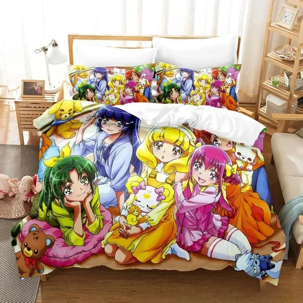 v340 Bed Sheets New Anime Kawaii Grils Smile PreCure! Bedding Set Single Twin Full Queen King Size Bed Set Adult Kid Bedroom Duvet cover Sets 3-Piece Bedding Set (1 Duvet Cover + 2 Pillow Shams) Bed S