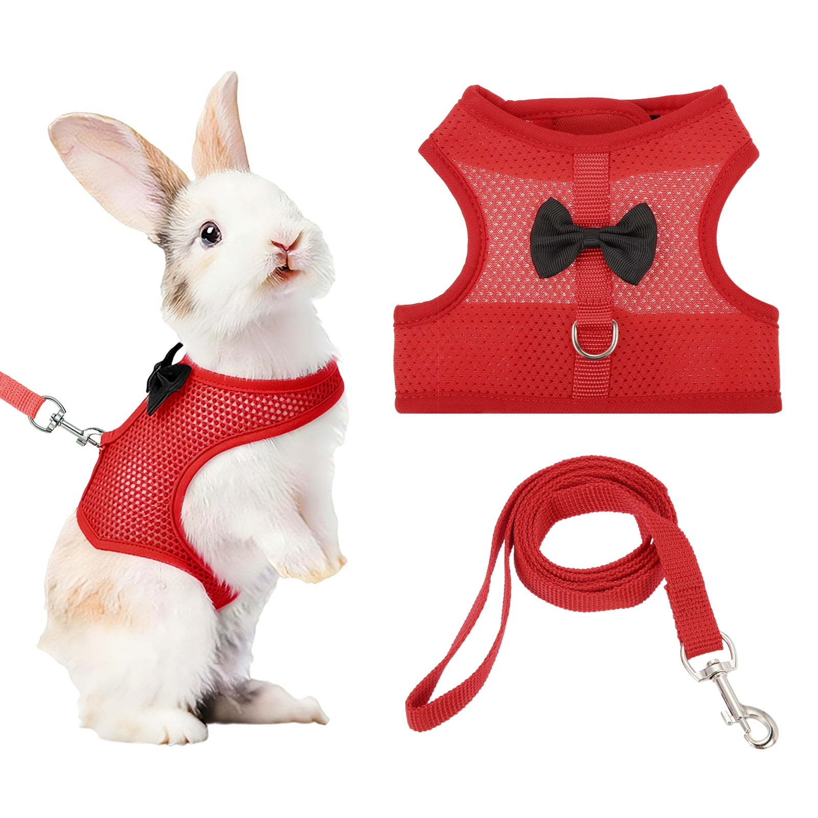Arnés y Correa para Conejo Uxcell, Arnés de Chaleco Lindo para Mascotas Pequeñas, Correa Ajustable Suave de Malla Transpirable (L, Rojo) para Conejito, Gatito, Cerdito Pequeño, Cachorros