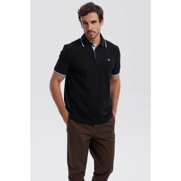 Polera Hombre Piqué Básica Lisa Negro - lV