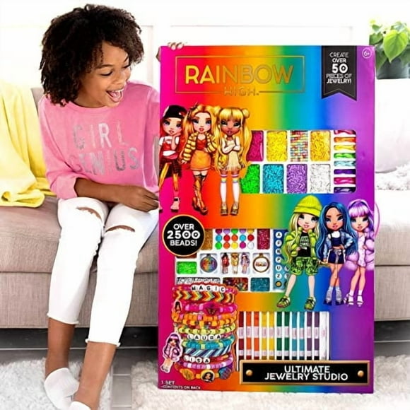 Rainbow High Ultimate Jewelry Studio, 2500+ cuentas, crea 50+ piezas de joyería, Rainbow High Toys, Gran kit de cuentas para pijamadas, Noche de niñas, fin de semana, Pulseras de alfabeto DIY para niñ