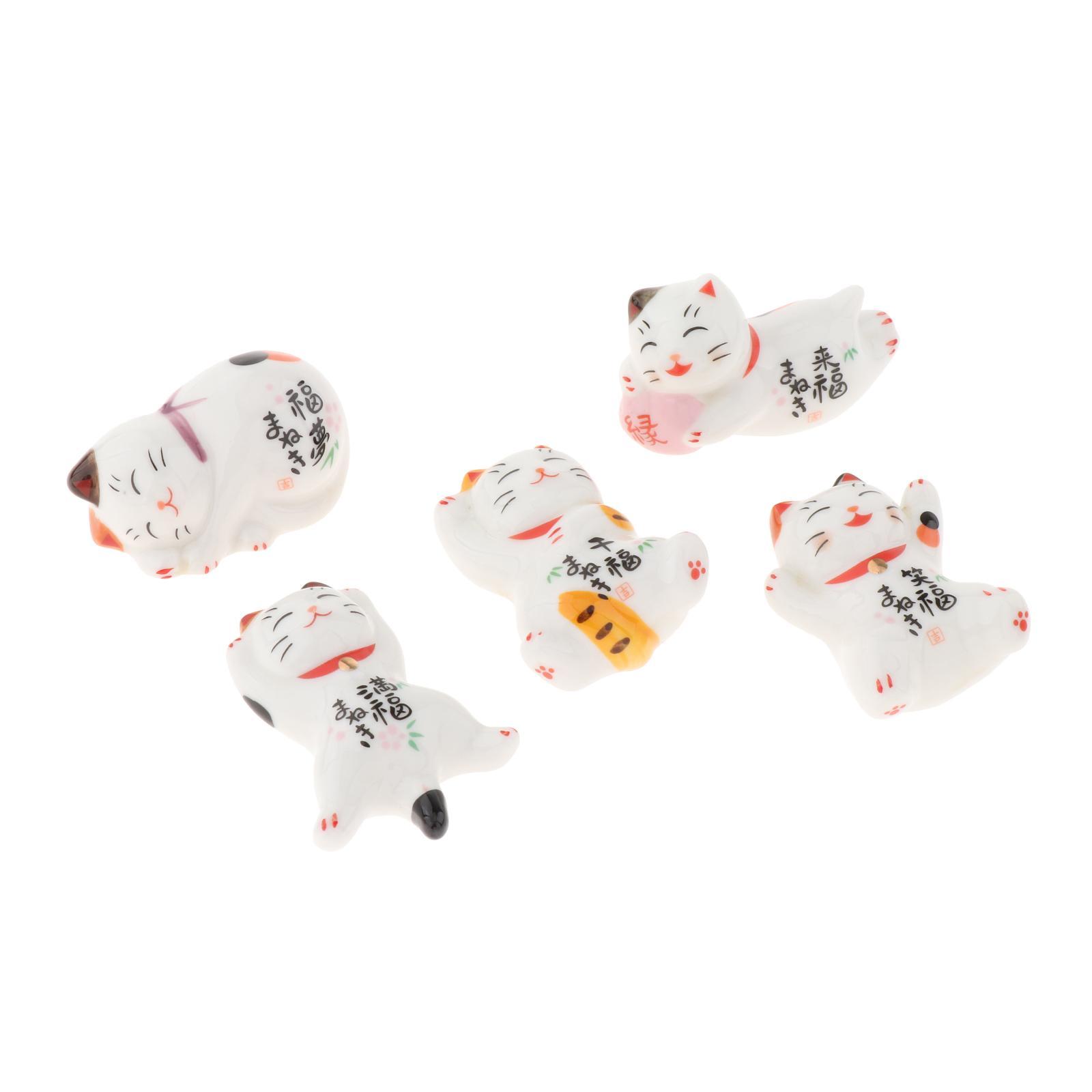 Magideal - Cute Mini Lukcy Cat Tenedor Resto Animal Palillos Soporte Artesanía Estatuillas Para El Salpicadero Del Coche Inicio Coleccionables Ornamento Postura 2