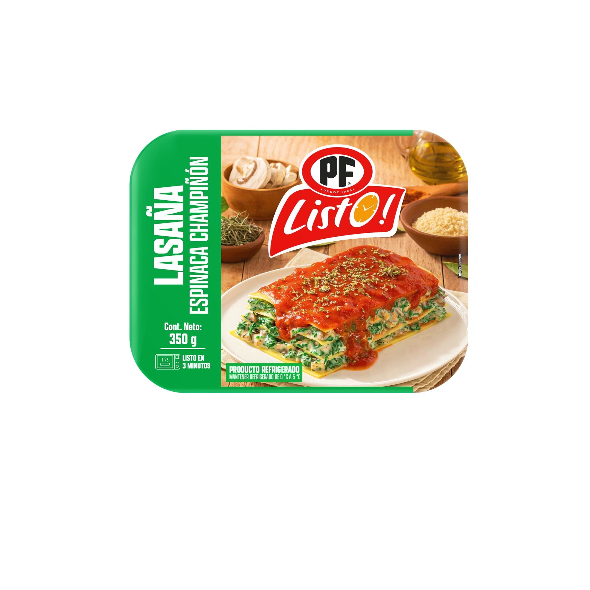 Lasaña Espinaca Champiñón Refrigerada 350 g PF Listo
