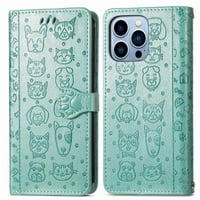 Funda Cartera Foxdock Para Iphone 13 Pro , Flip Pu Con Relieve De Gatos Y Perros, Tarjetero Y Soporte