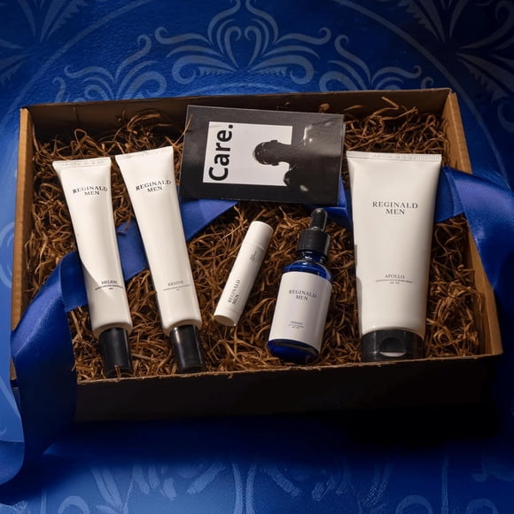 Kit de cuidado facial para hombres Reginald Men: limpiador facial, sérum y bálsamo labial