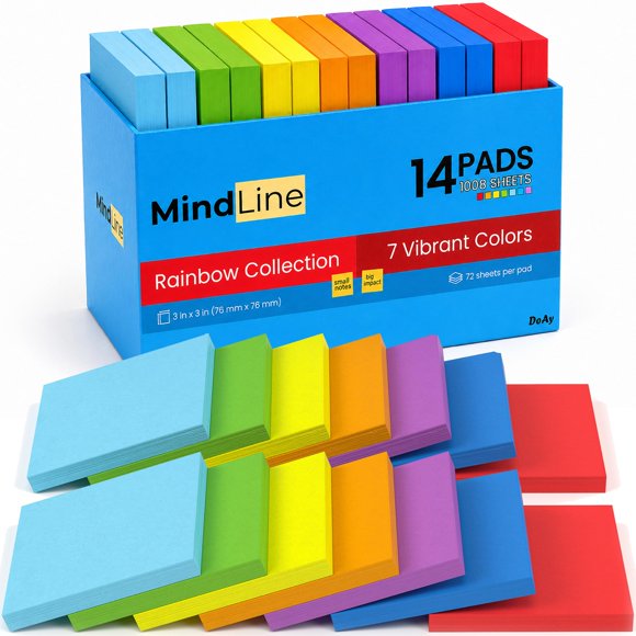 Paquete de 14 blocs de notas adhesivas DOAY arcoíris 7,6 cm (1008 hojas)