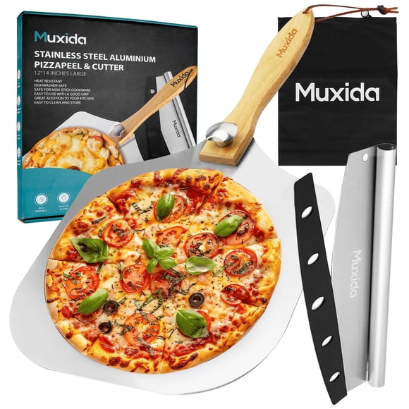 Pala para pizza Muxida 30 × 35 cm y juego de cortador tipo rocker