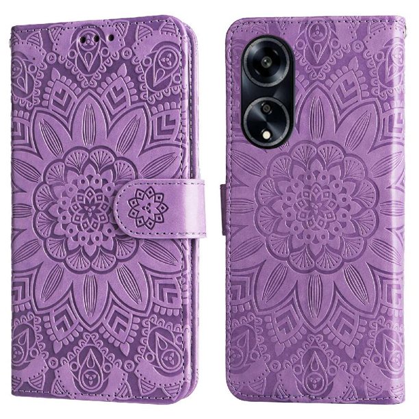 Funda tipo cartera FOXDOCK para OPPO A98 , diseño girasol en relieve, cuero PU, cierre magnético, soporte y tarjetero