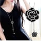 thumbnail image 3 of Rhinestone Negro Rose Colgante Largo Collar Mujeres Suéter Cadena Statehombrest Collar Gargantilla Ajustable Elegante Joyería Cristal Accesorios Dressy Collogatoion Invierno Noche Partey Boda Plata, 3 of 7