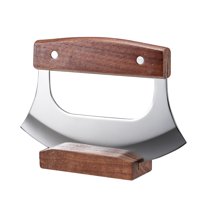 Coowolf - Cuchillo Ulu Cookolf Sharp Rocker Mezzaluna Con Soporte De Madera De Nogal