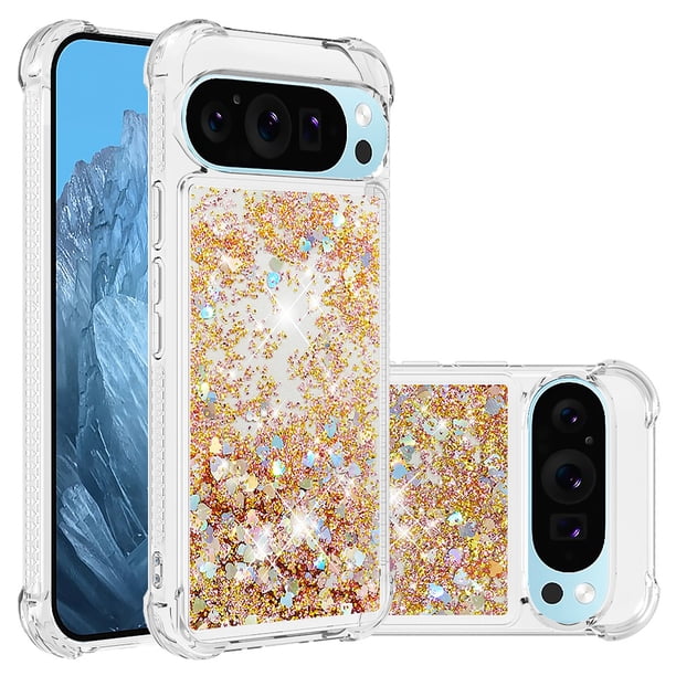 FOXDOCK Funda Glitter Líquida para Google Pixel 10 Pro XL con Anillo Brillante, TPU Antichoques y Esquinas Reforzadas, Soporte