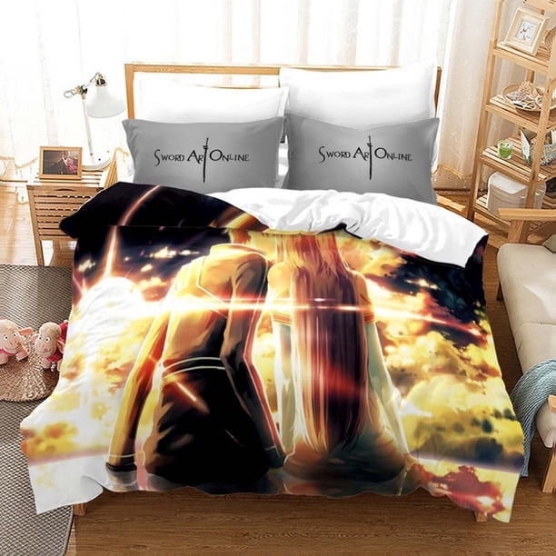 Sword Art Online Anime Quilt Duvet Cover Set Comforter Cover Kids 3-Piece Bedding Set