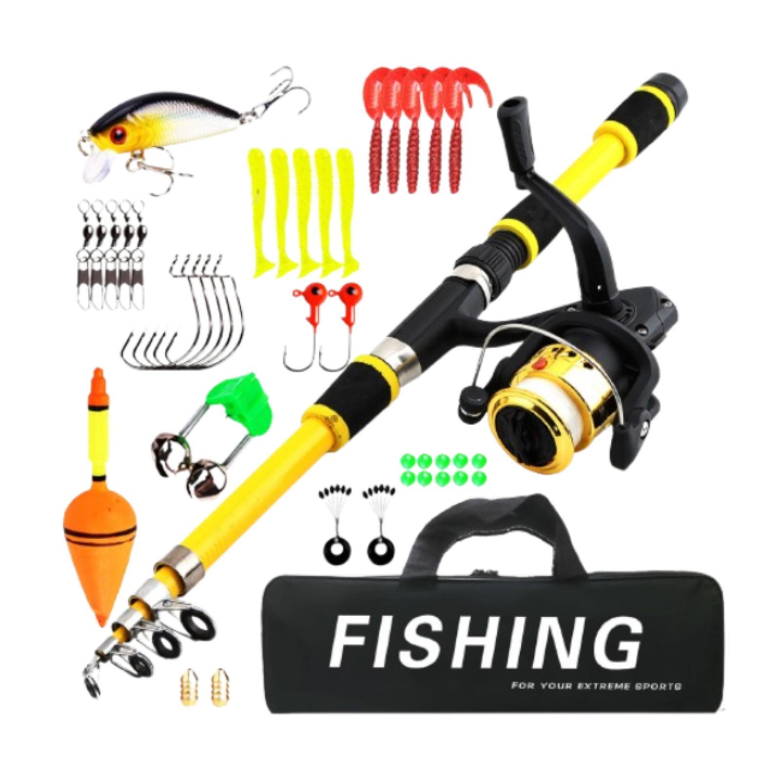 Ioensy - Caña De Pescar Para Niños, Accesorios De Pesca, Caña De Pescar Telescópica De Viaje Y Carrete, Color Amarillo