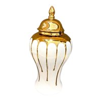 Magideal - Jarrón De Cerámica, Tarro De Jengibre Con Tapa, Tarro De Almacenamiento Delicado Dorado, Mesa, Arreglo Floral, Estantería, Decoración Esmaltada, Artes 22X22X45Cm