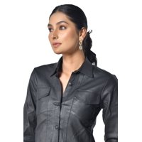 Camisa Cuero Sharo Negra Mujer