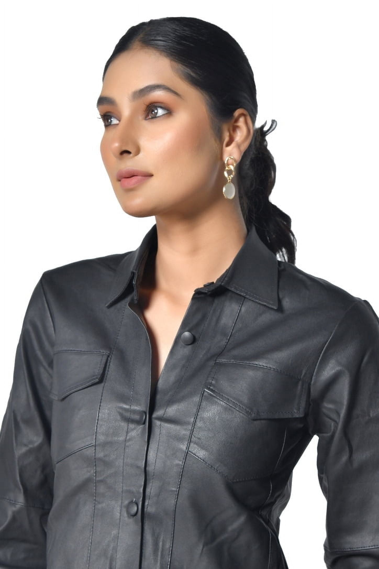 Camisa Cuero Sharo Negra Mujer