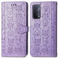 Funda Cartera Foxdock Para Oppo A54 5G , Flip Pu Con Relieve De Gatos Y Perros, Tarjetero Y Soporte