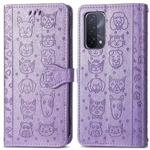 Funda Cartera Foxdock Para Oppo A54 5G , Flip Pu Con Relieve De Gatos Y Perros, Tarjetero Y Soporte