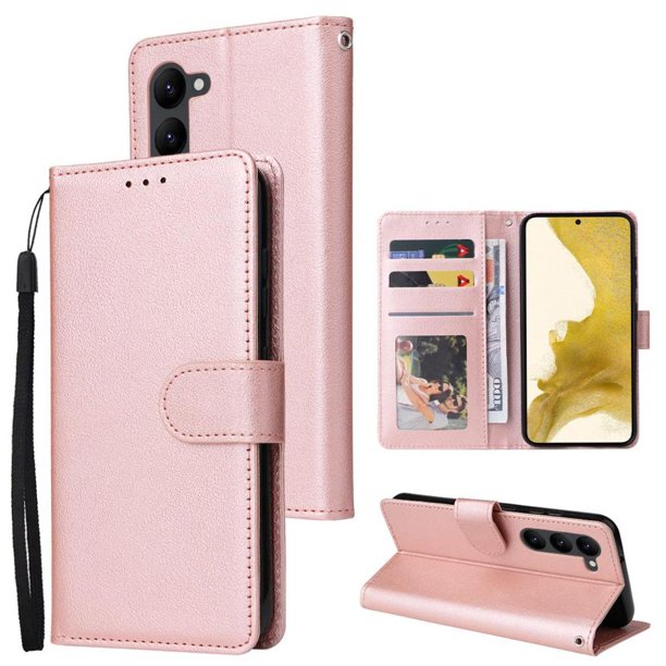 Funda Cartera para Samsung Galaxy S23 Plus con Tarjetero, Soporte y Cordón - Protección Oro rosa