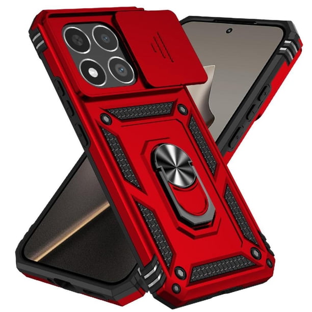 Funda Resistente Anillo Soporte Xiaomi 15T Privacidad Cámara Montaje Magnético Rojo