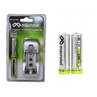 Macrotel - Cargador De Pila Con 2 Pilas Recargables Doble Aa