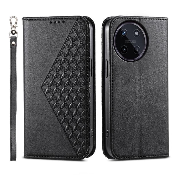 Funda Flip FOXDOCK para Realme 11 4G , Estilo Billetera con Diseño Rombo, Correa de Mano y Soporte, Uso Diario